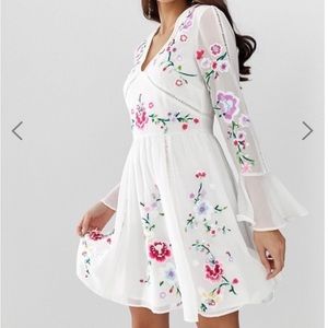 NWT ASOS Floral and While Embroidered Dress